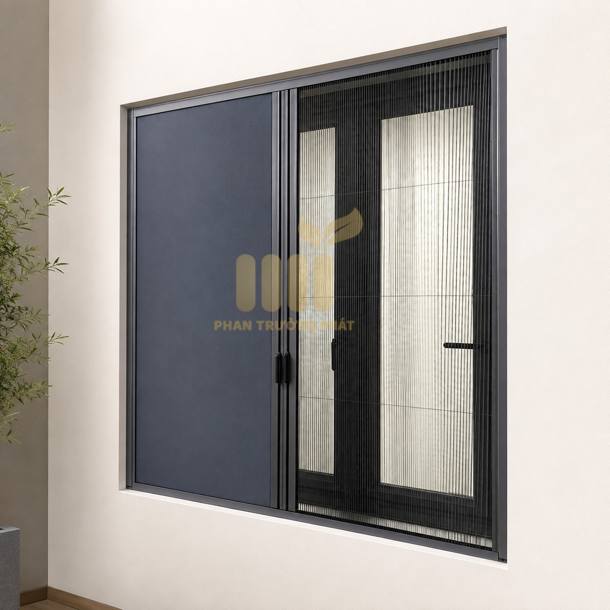 Cửa sổ có ray rèm tổ ong kết hợp cửa lưới chống muỗi hệ 30 [SILVER]